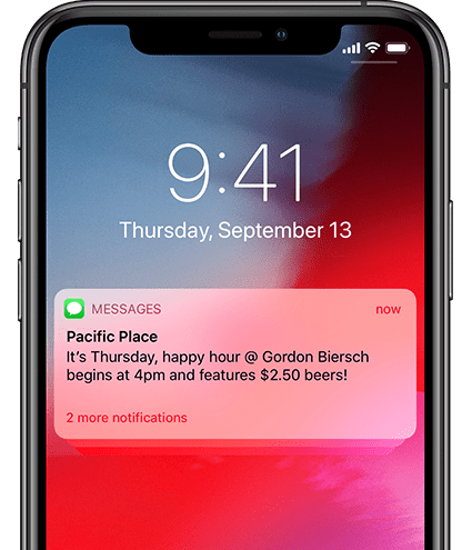 SMS Notification From Pacific Place About Gordon Biersch