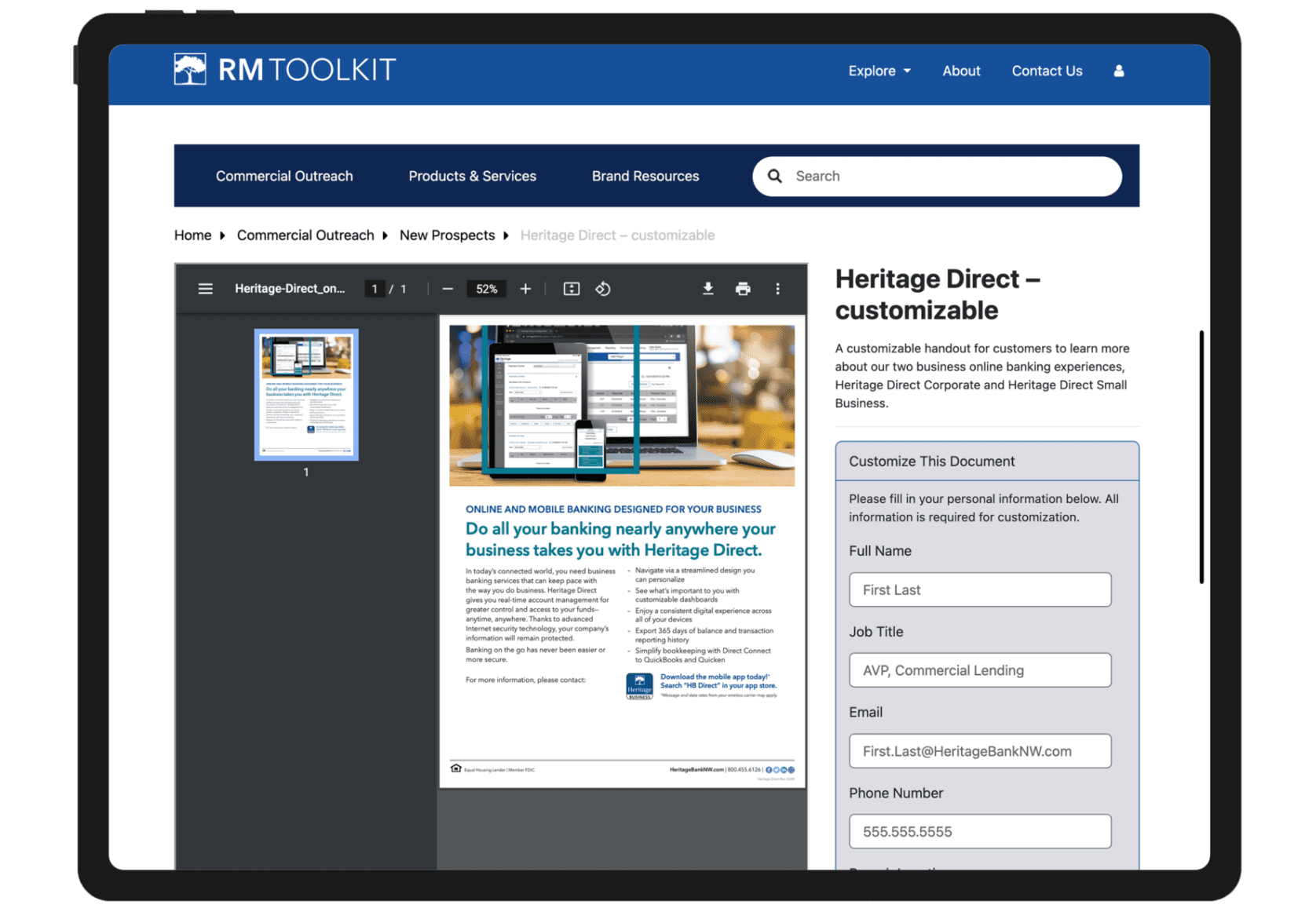 A Device Displaying The Heritage Bank Toolkit - 2